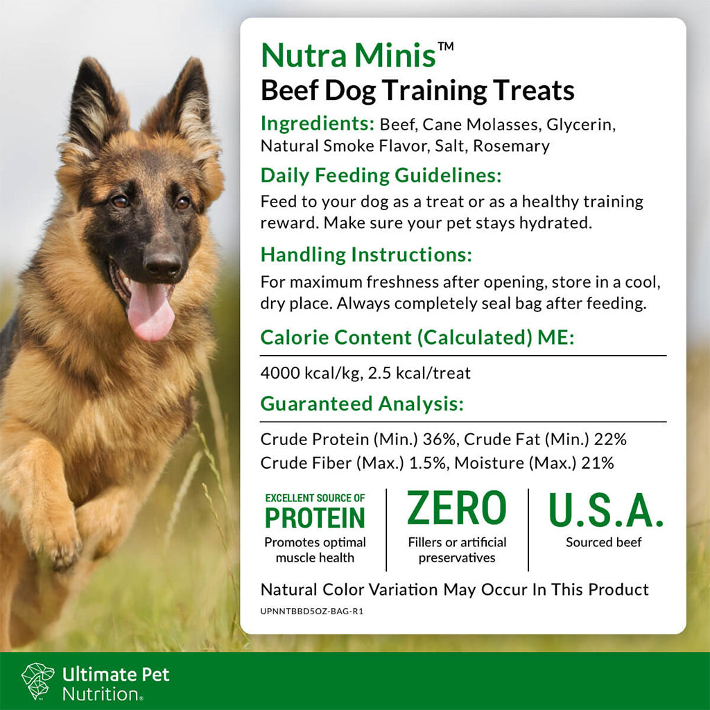 Ultimate Pet Nutrition Nutra Minis Air-Dried Beef Dog Training Treats, 5-oz