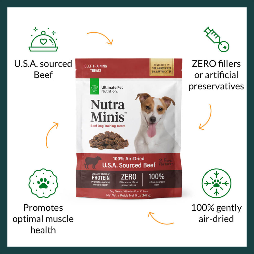 Ultimate Pet Nutrition Nutra Minis Air-Dried Beef Dog Training Treats, 5-oz