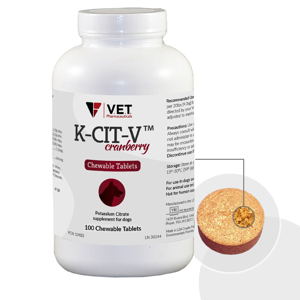 V.E.T Pharmaceuticals K-CIT-V Plus Cranberry Chewable Tablets for Dogs, 100-count