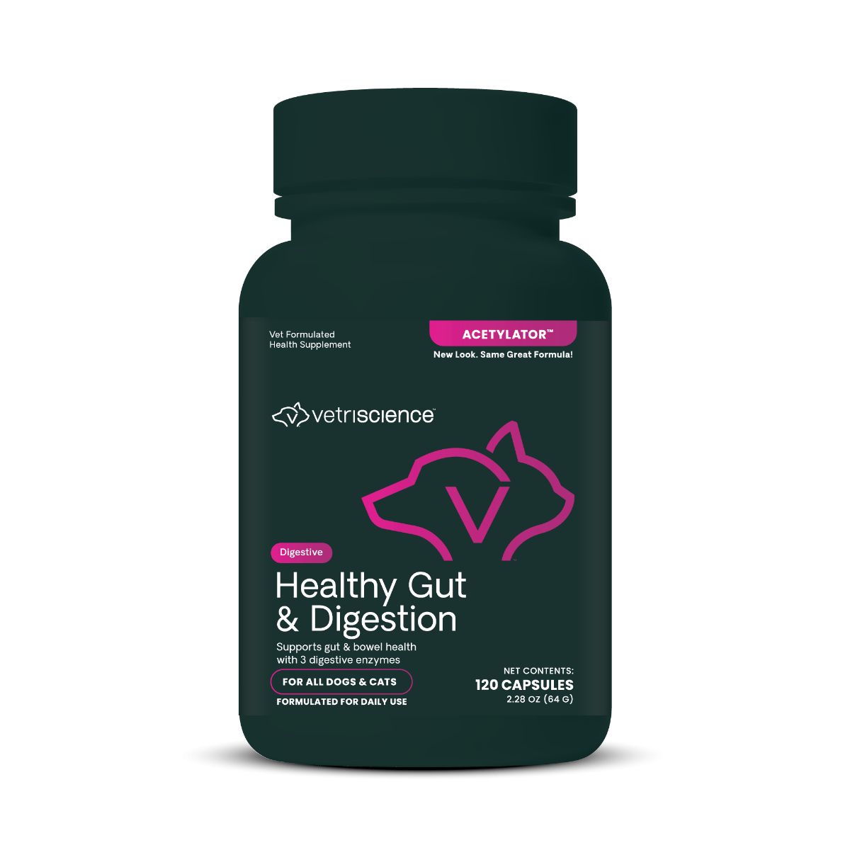 VetriScience Acetylator Digestive Supplement for Cats & Dogs (120 caps)