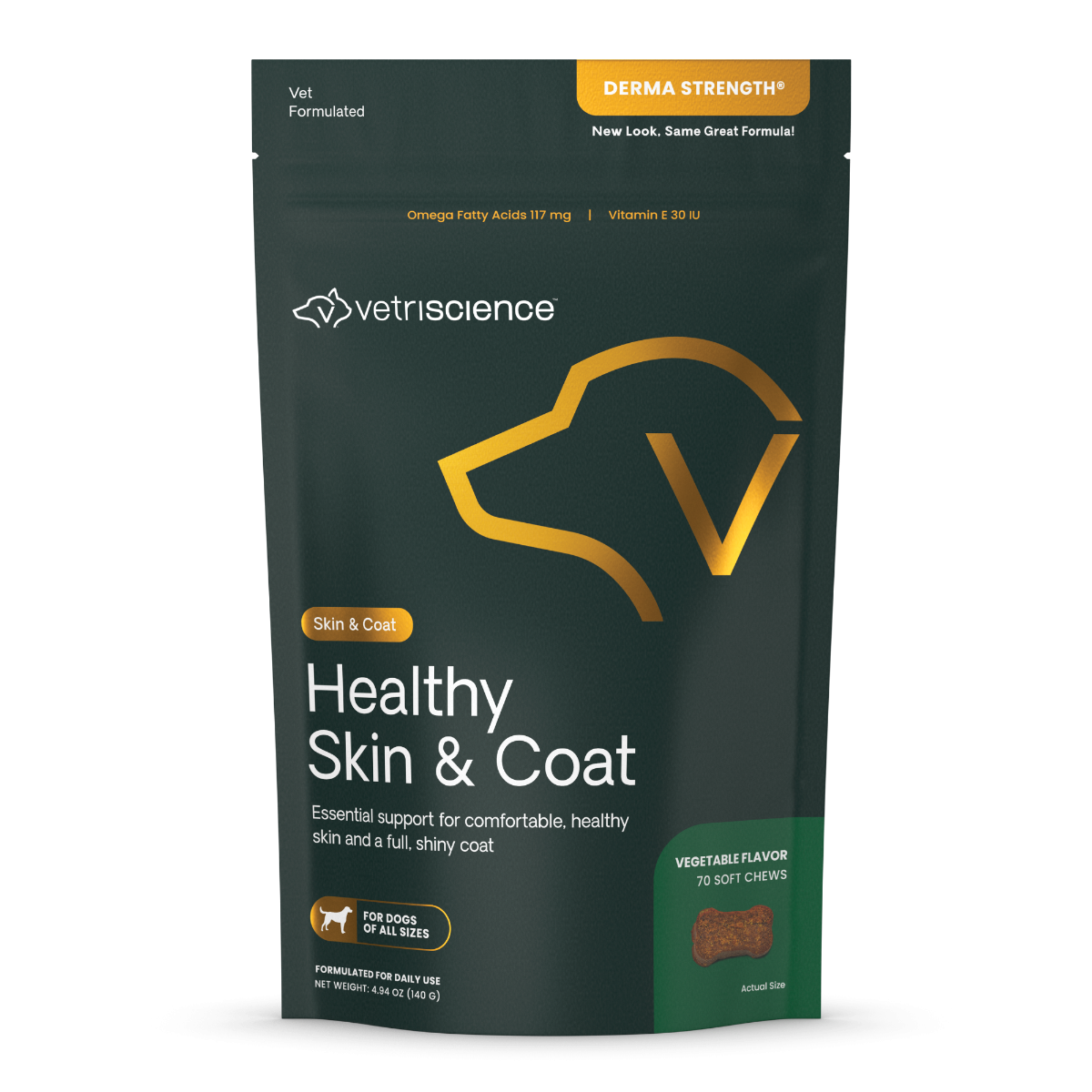 VetriScience Derma Strength Skin & Coat Supplement for Dogs (70 soft chews)