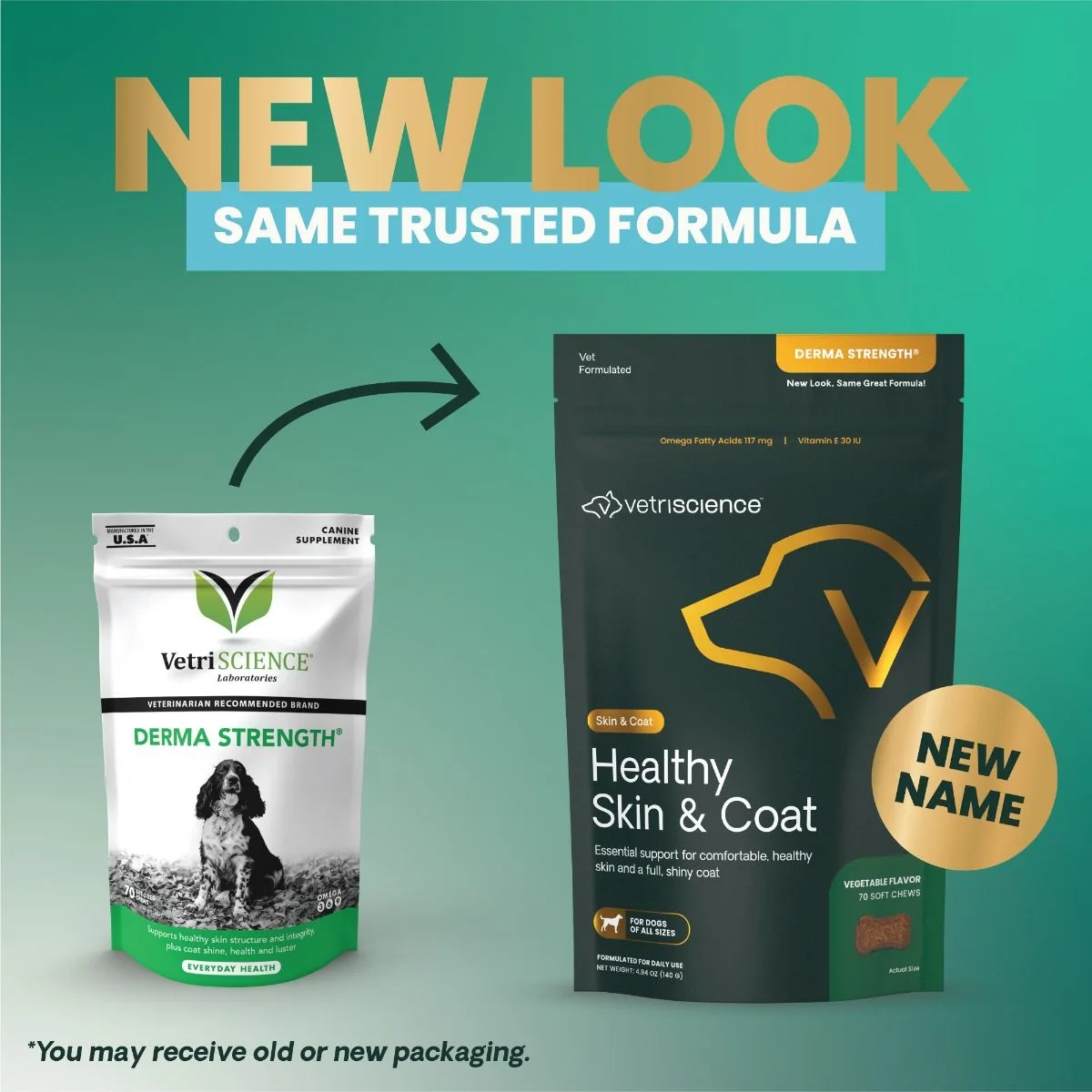 VetriScience Derma Strength Skin & Coat Supplement for Dogs (70 soft chews)