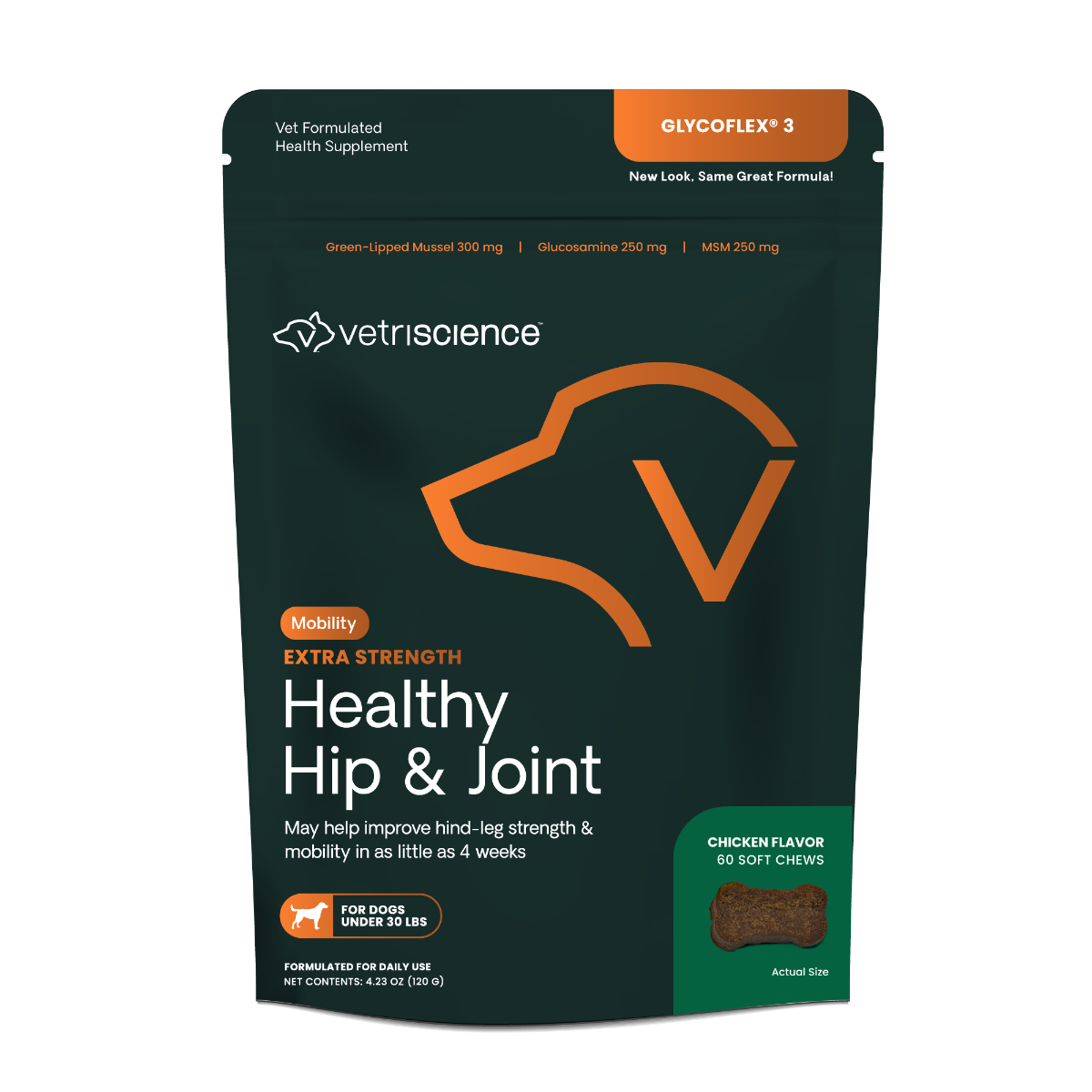 VetriScience Extra Strength Healthy Hip & Joint GlycoFlex 3 Joint Supplement for Dogs (60 Chews)