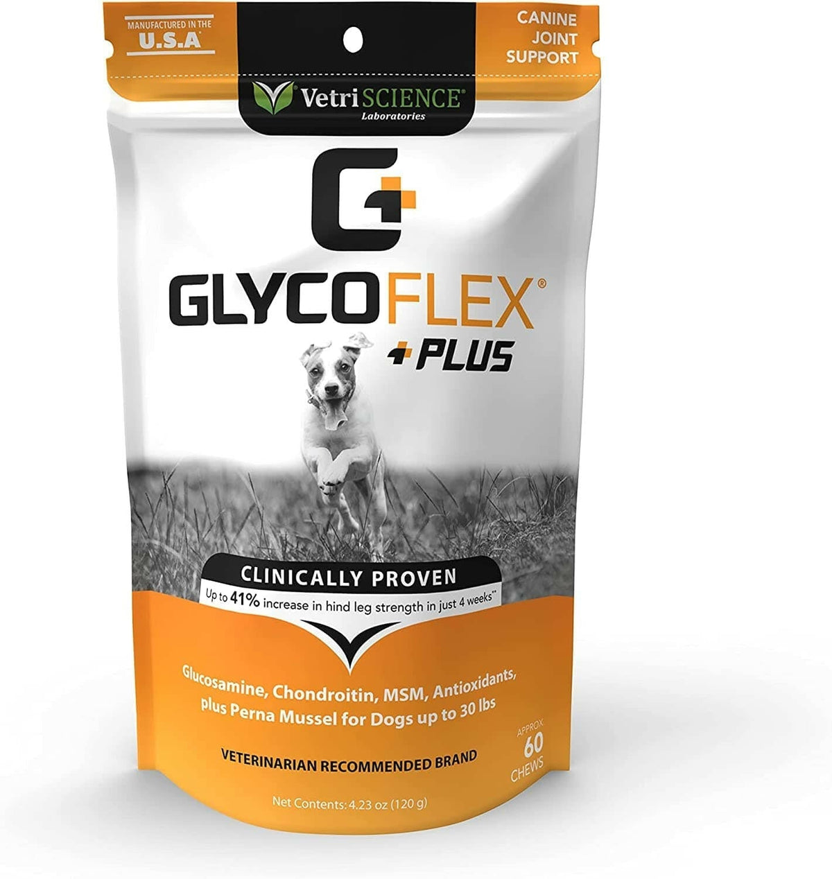 VetriScience Extra Strength Healthy Hip & Joint GlycoFlex Plus for Small Dogs, Duck Flavor (60 Chews)
