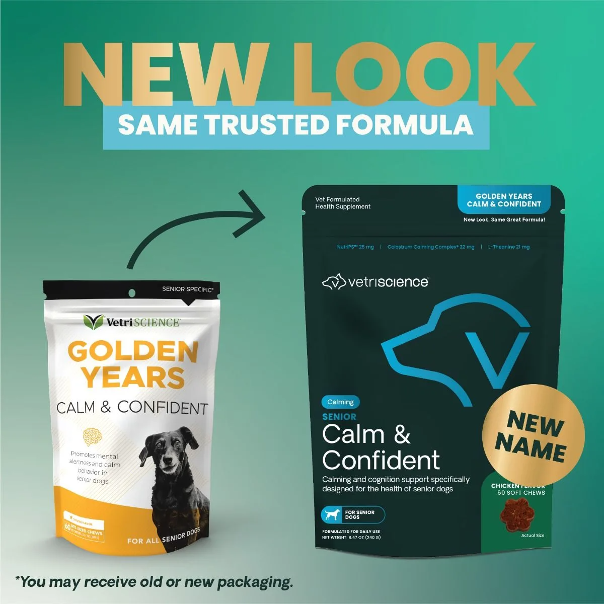 VetriScience Golden Years Calm & Confident Behavior Chew Supplement for Senior Dogs (60 chews)