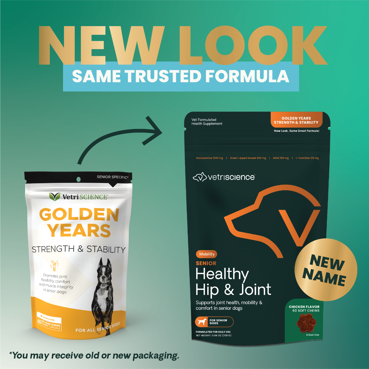 VetriScience Golden Years Strength and Stability Joint Support for Senior Dogs (60 soft chews)