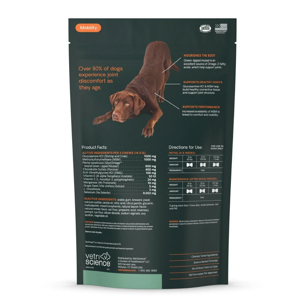 VetriScience Ultimate Strength Healthy Hip & Joint GlycoFlex Plus Soft Chews for Dogs, Duck Flavor
