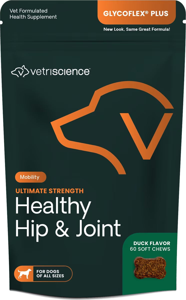 VetriScience Ultimate Strength Healthy Hip & Joint GlycoFlex Plus Soft Chews for Dogs, Duck Flavor