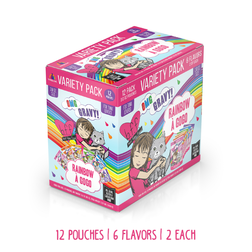 Weruva Grain Free BFF OMG Rainbow A Go Go Cat Variety Pouches Pack, 3-oz, case of 12
