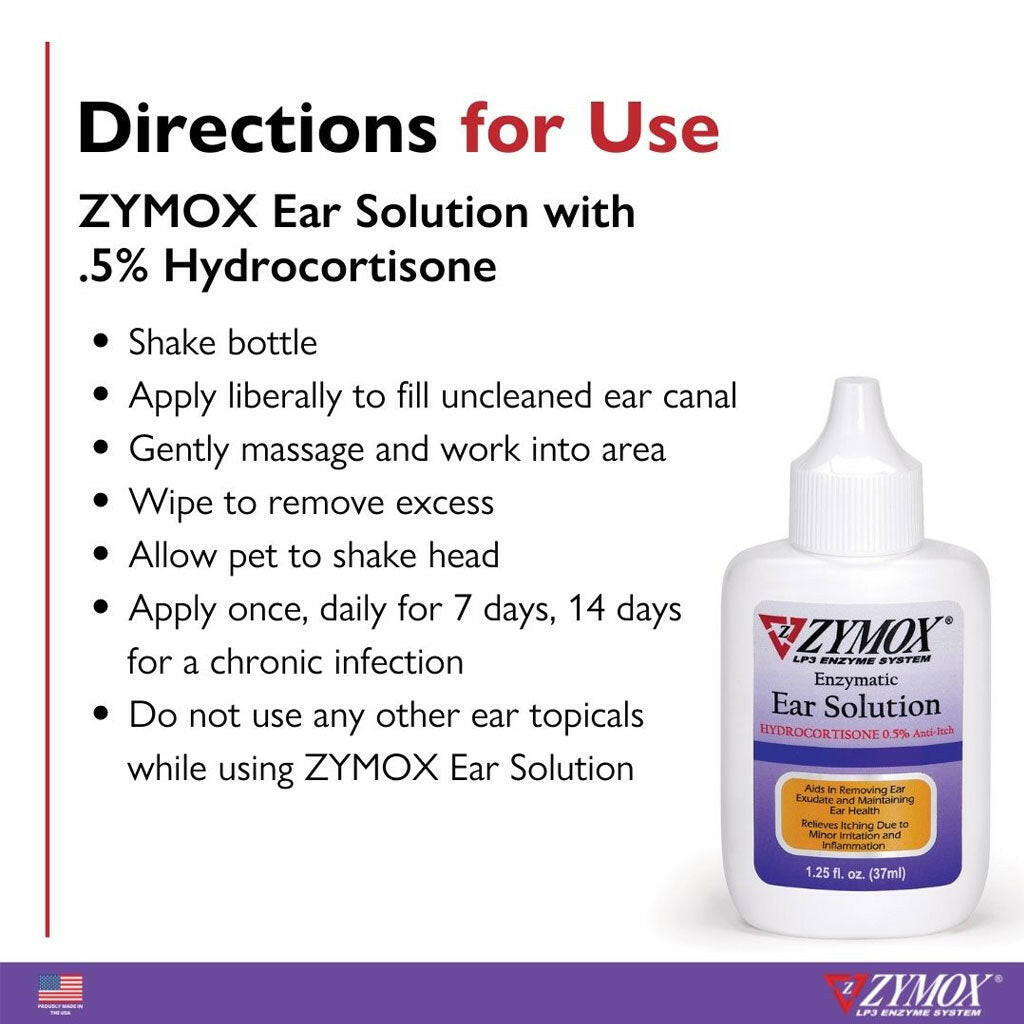 Zymox Ear Solution with 0.5% Hydrocortisone for Dogs & Cats (1.25 oz)