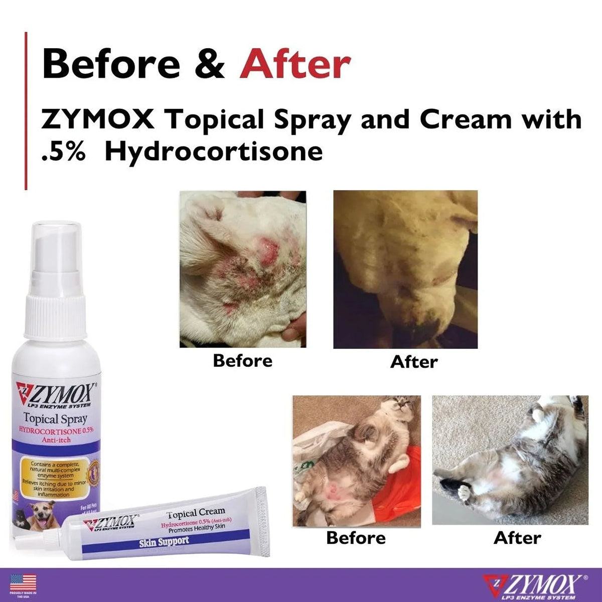 Zymox Enzymatic Topical Spray with Hydrocortisone 0.5% for Dogs & Cats