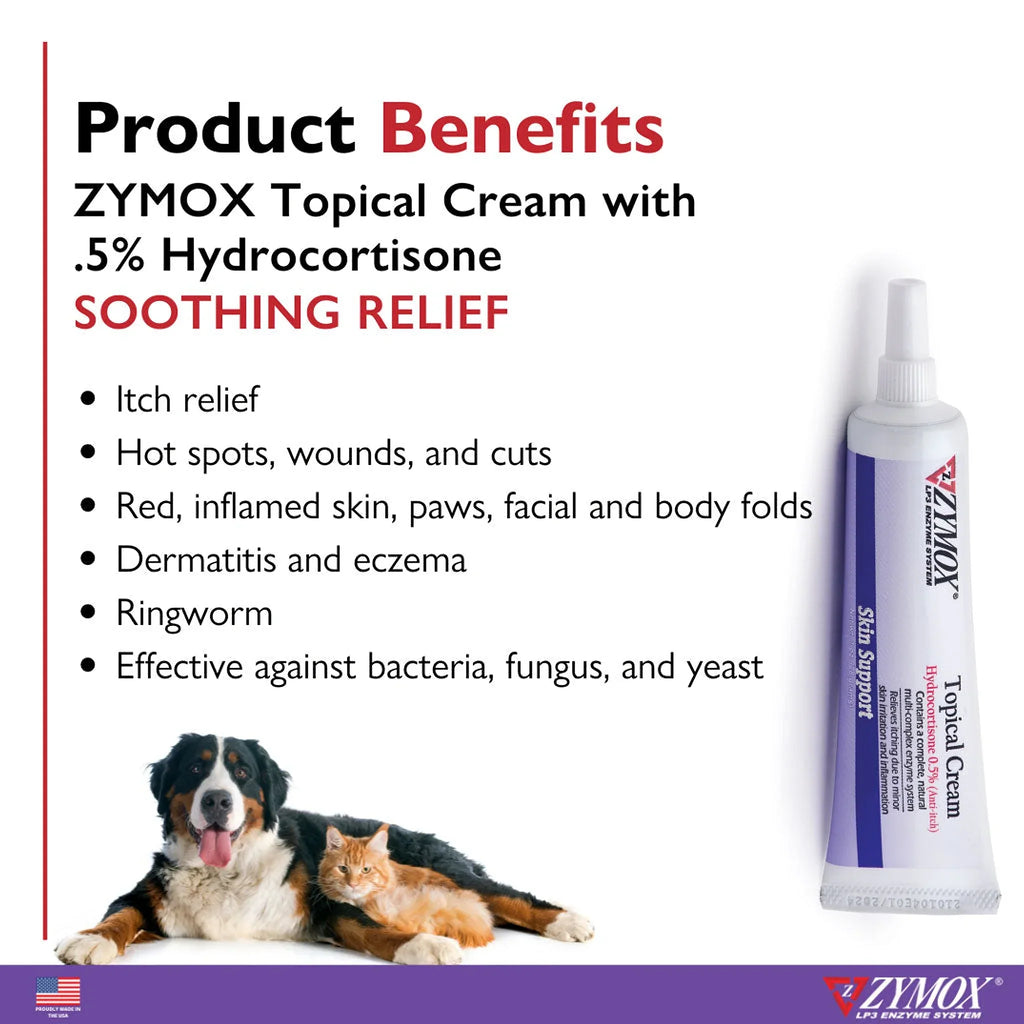 Zymox Topical Cream Hydrocortisone 0.5% for Dogs & Cats
