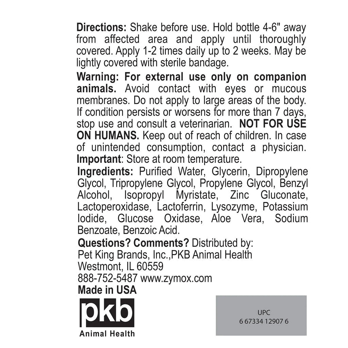 Zymox Topical Spray Hydrocortisone Free for Dogs & Cats